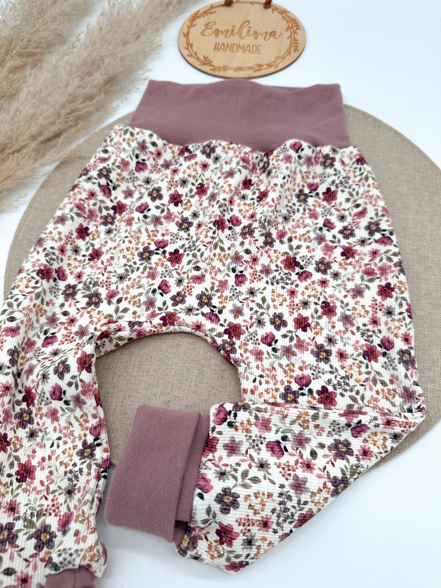 Baggypants Rib Jersey Blumenwiese Bordeaux