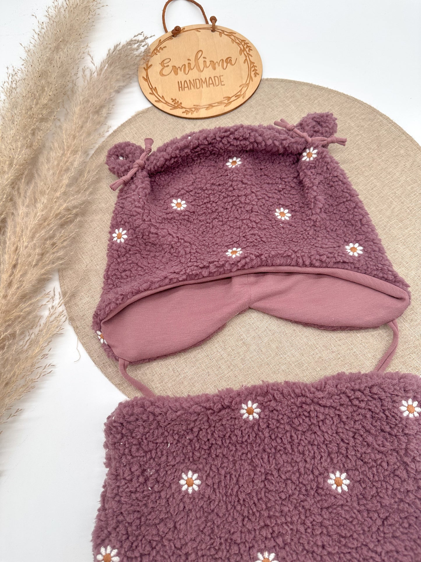 Set Mütze und Halssocke Teddy Blumen