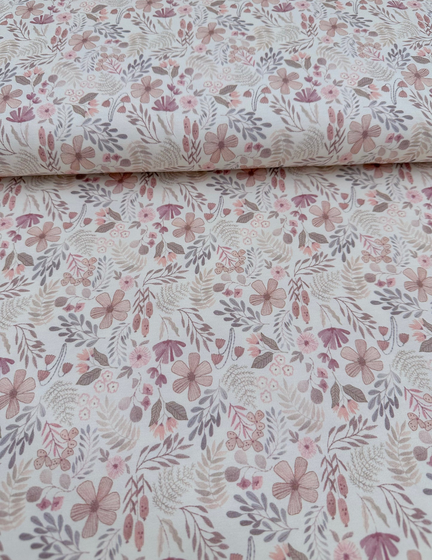 Baumwolljersey Stoff Meterware Pastell Frühlingsblumen