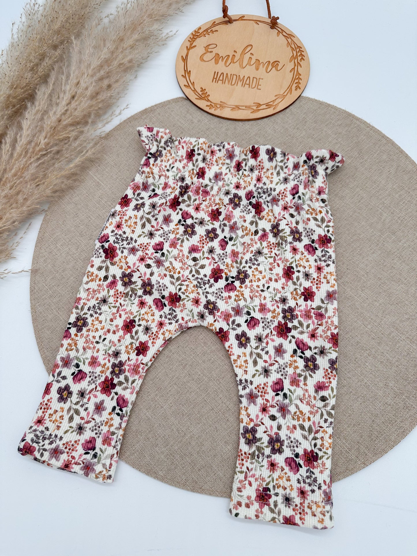 Paperbagpants Rib Jersey Blumenwiese Bordeaux