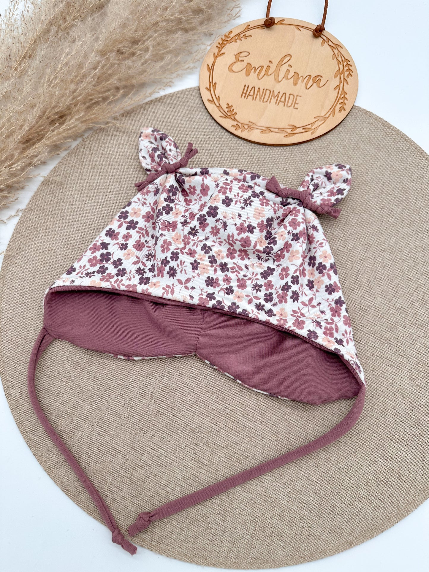 Übergangsmütze Blume Creme altrosa