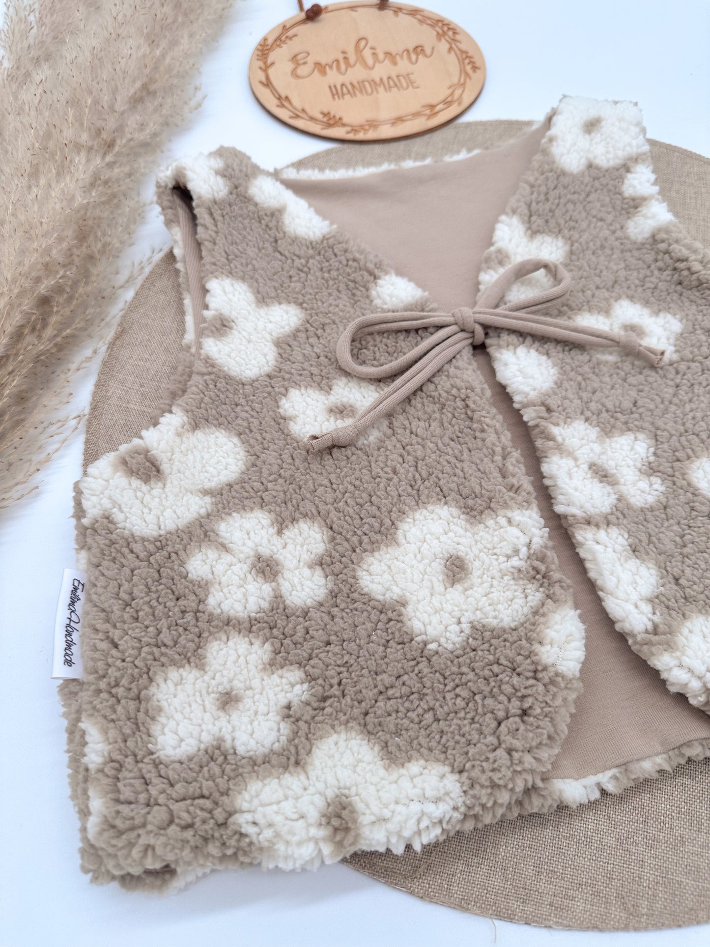 Teddyweste Blumen beige Creme