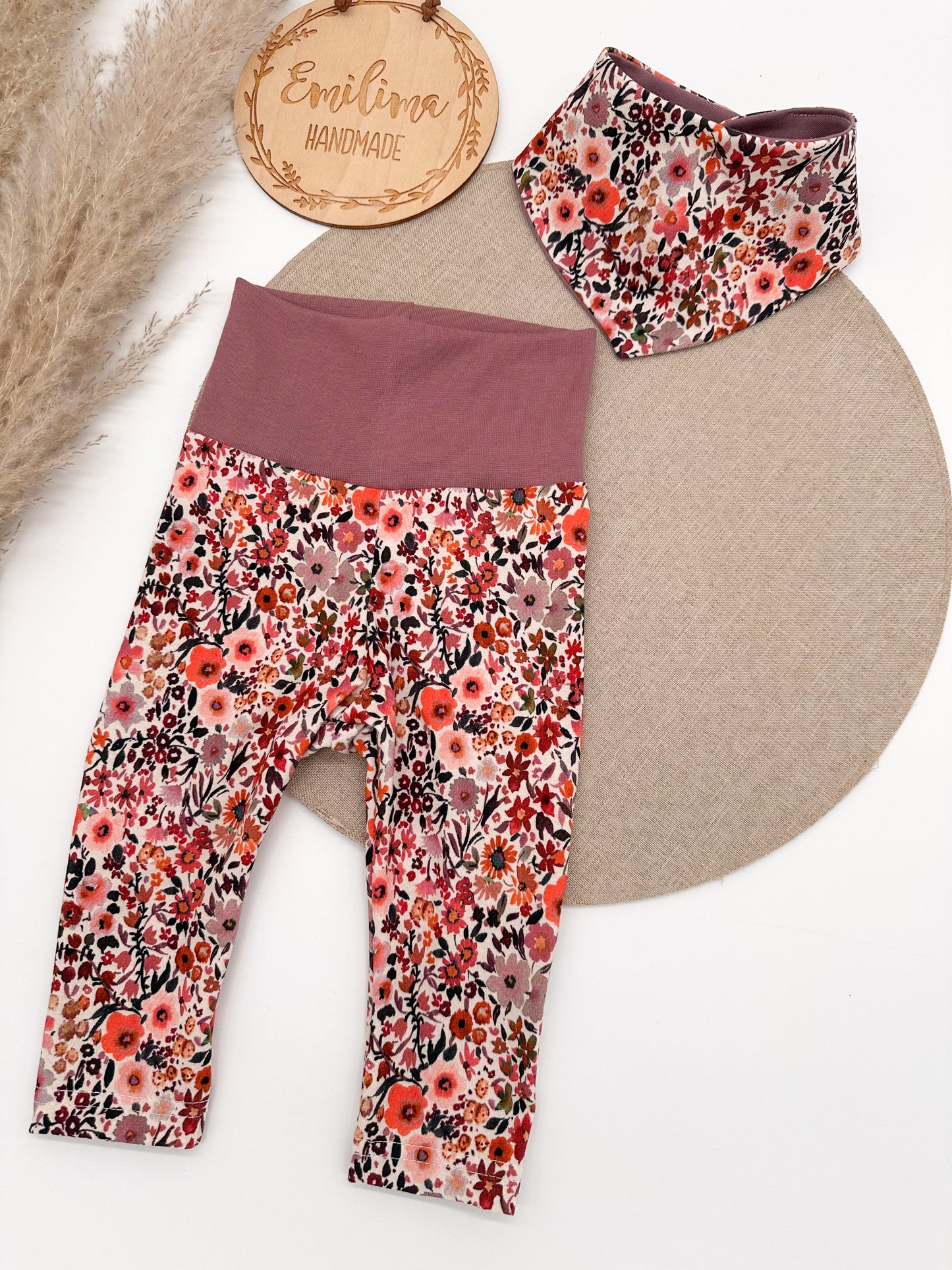 Set Leggins & Halstuch Aquarell rot Blumen