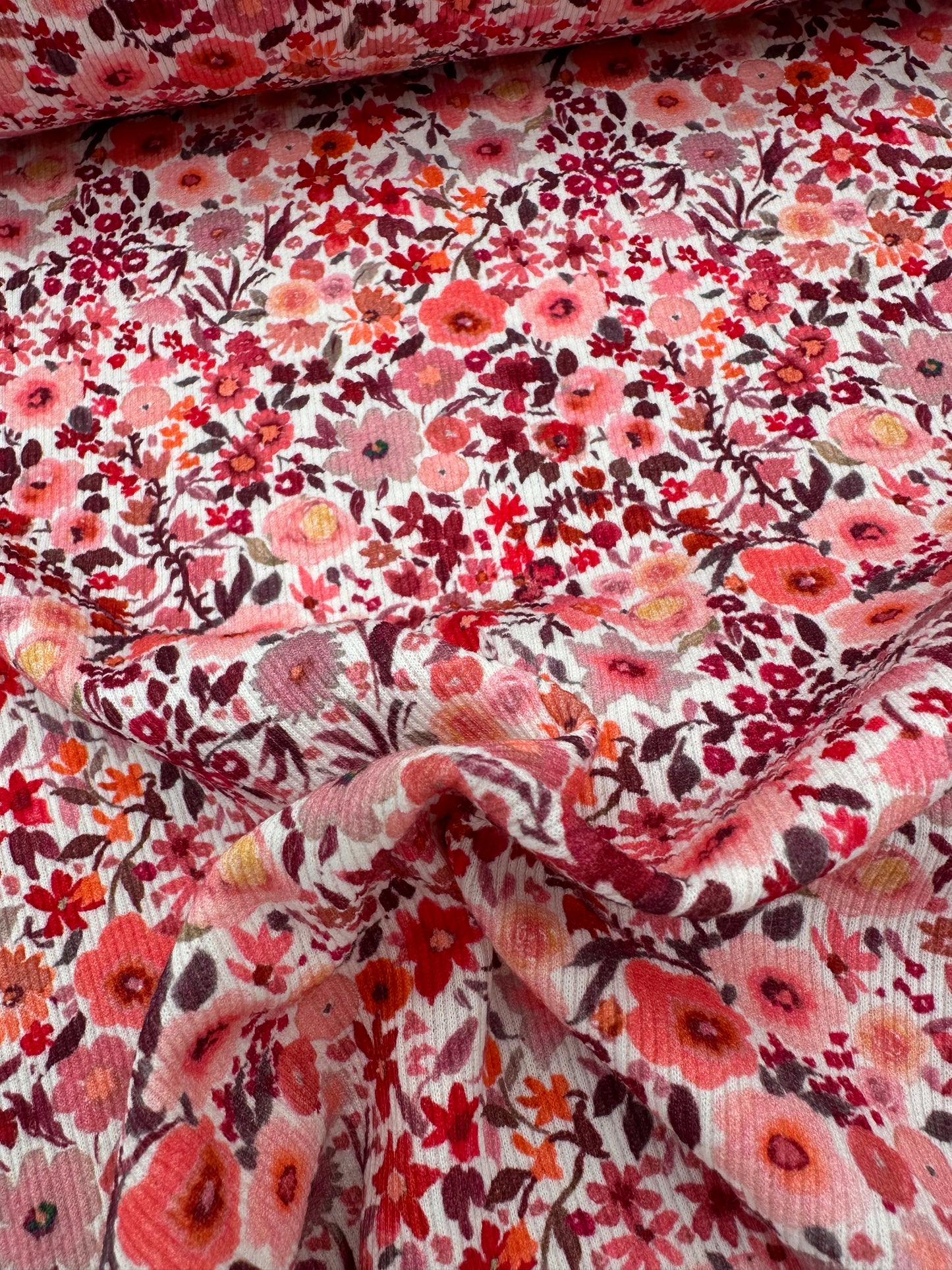 Rib Jersey Meterware Aquarell Blumen rot