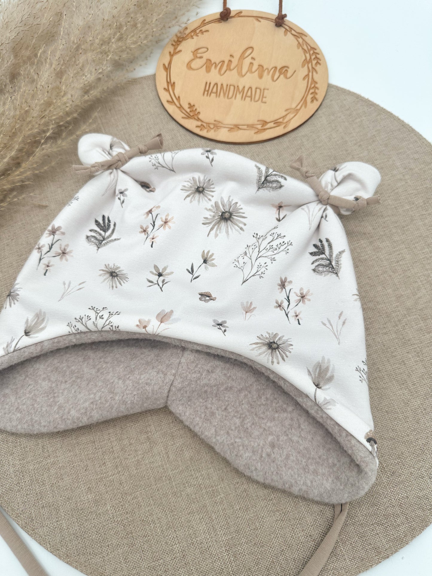 Öhrchenmütze Herbstblumen Baumwollfleece