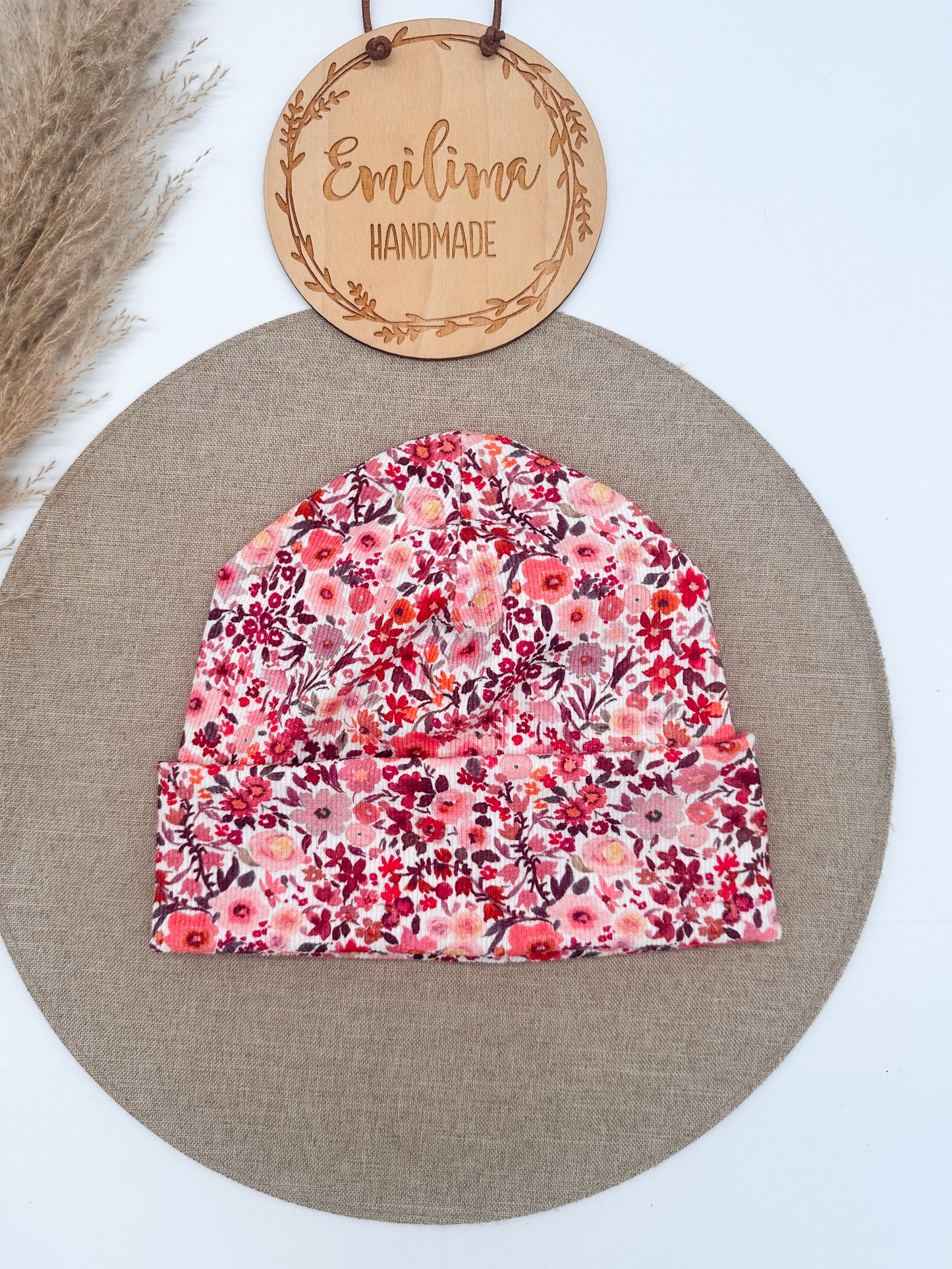 Hipster Beanie Aquarell Blumen rot