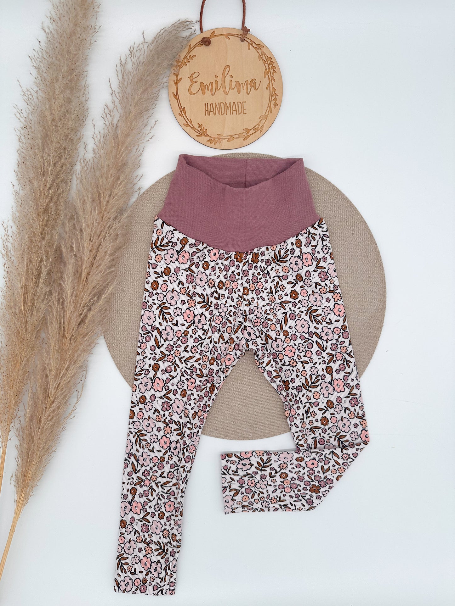 Rib Leggins Retro Blumen altrosa