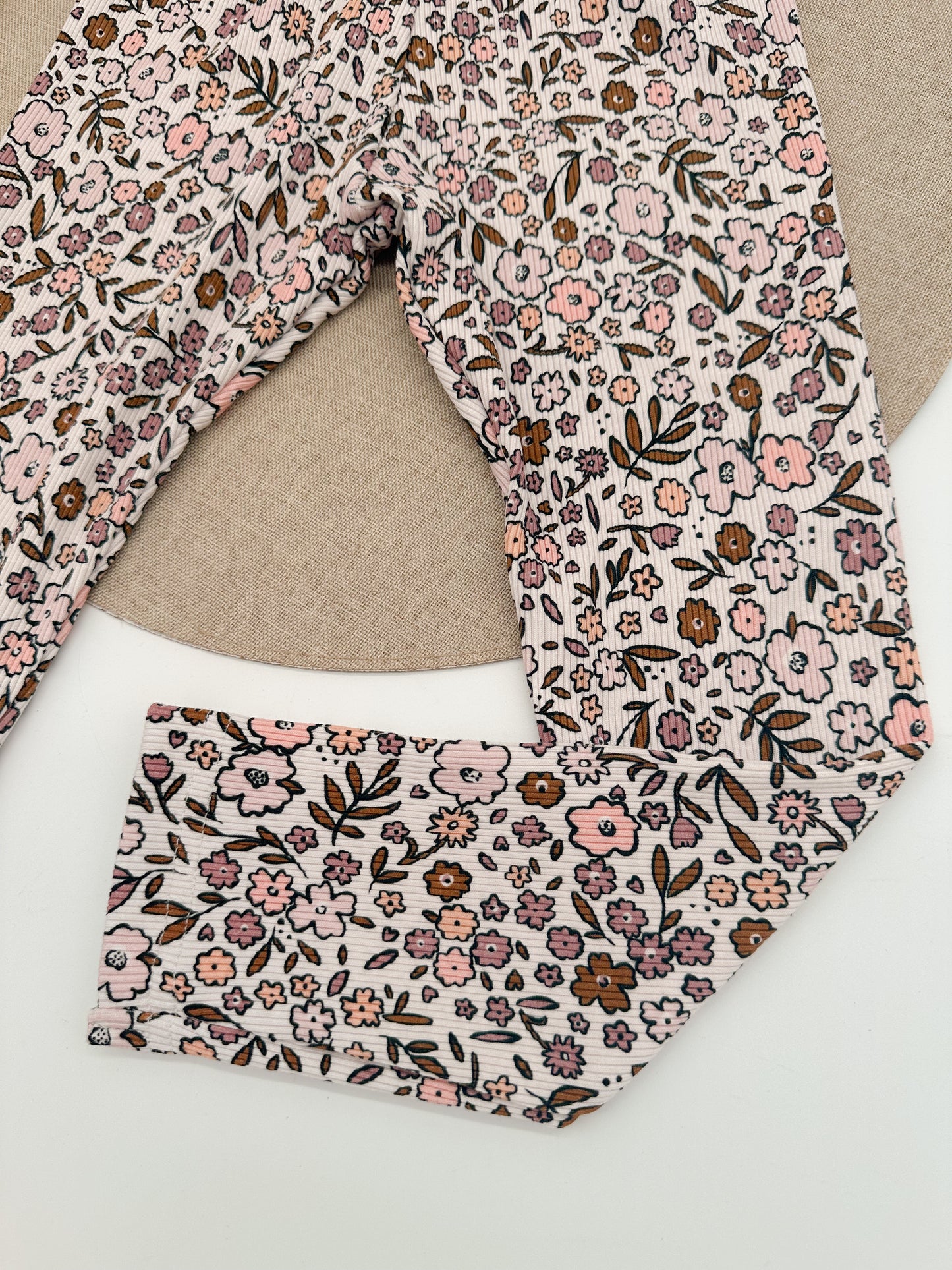 Rib Leggins Retro Blumen altrosa