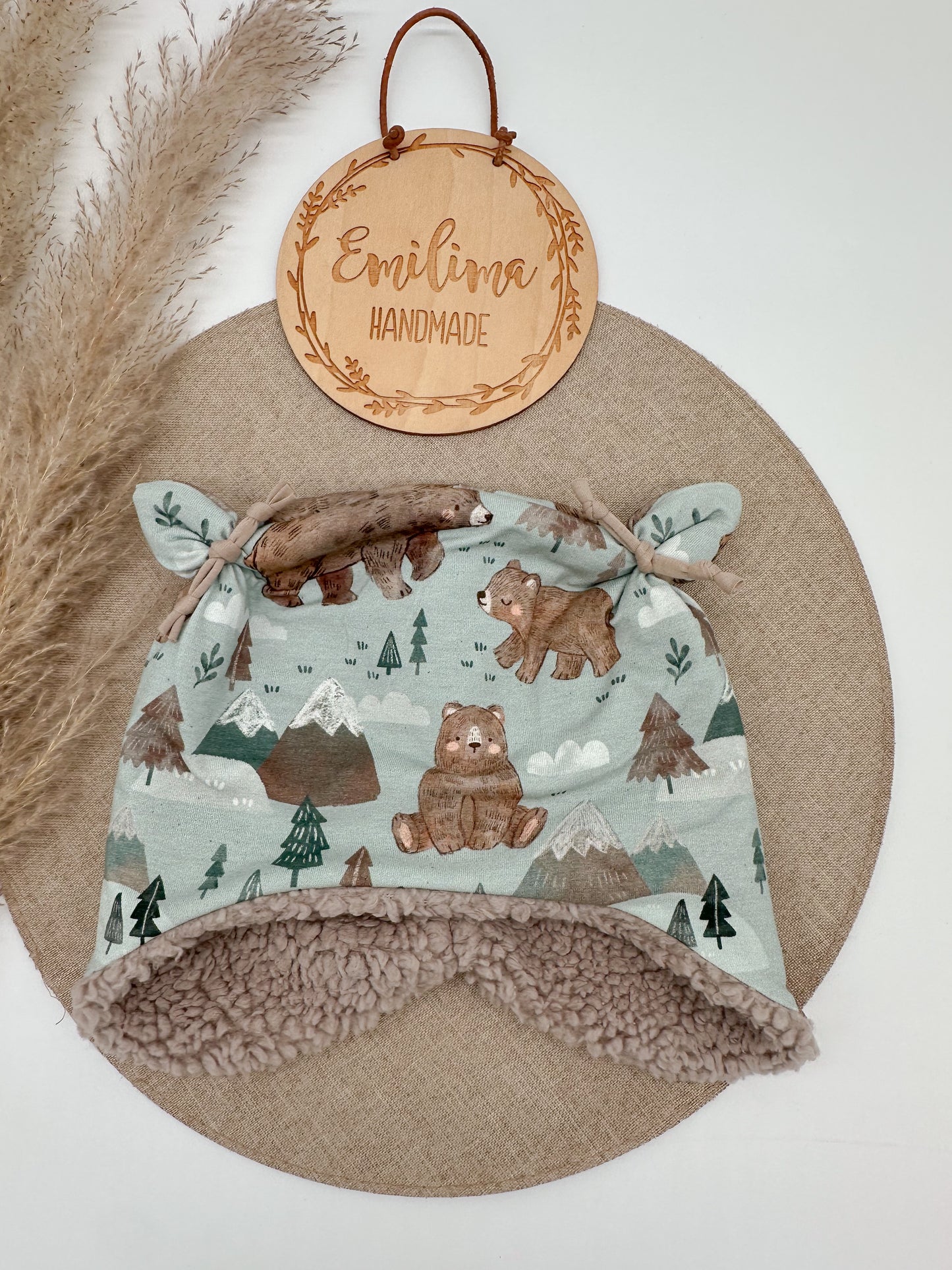 Wintermütze Öhrchenmütze mit Teddyfleece aus Jersey