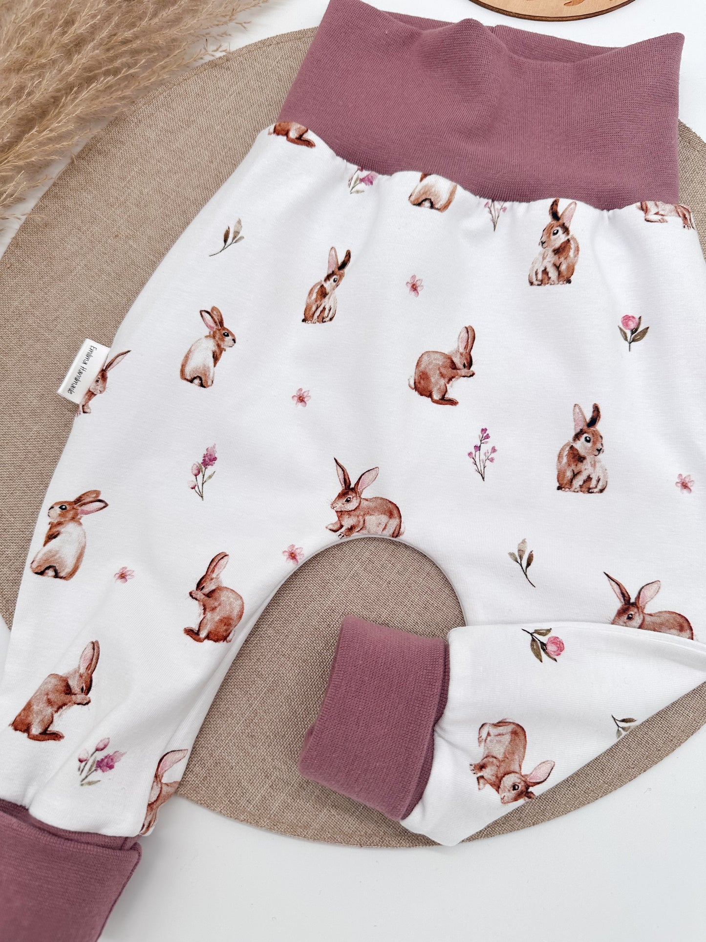 Pumphose Baggypants Hase & Blumen altrosa