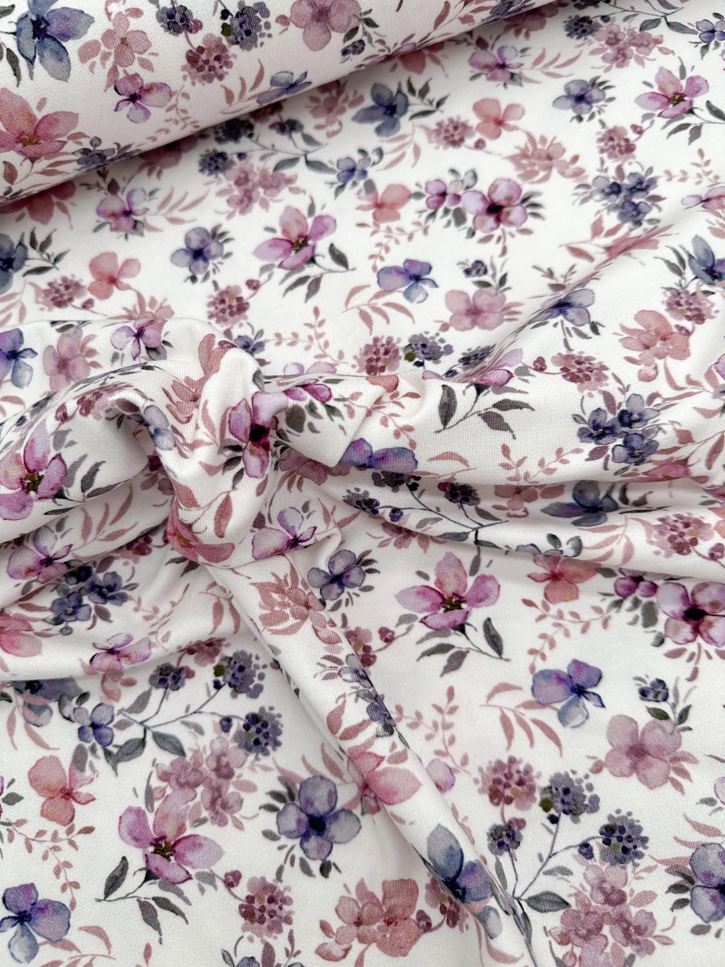Jersey Stoff Blumen lila rosa Hortensien Flowers Baumwolljersey