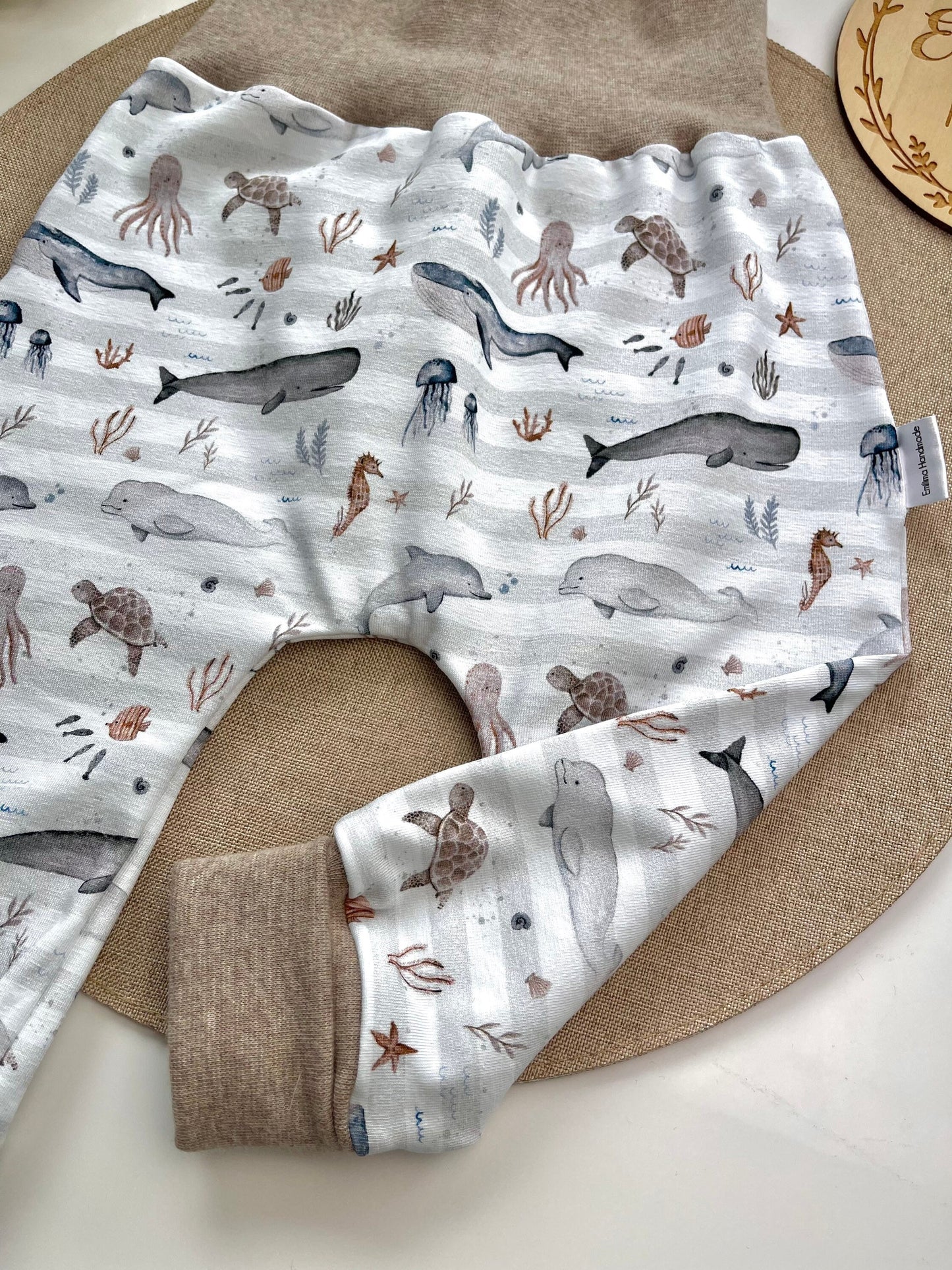 Baggypants Baby Pumphose Kleinkind Unterwasserwelt Jersey Babyhose streifen Weiß Blau
