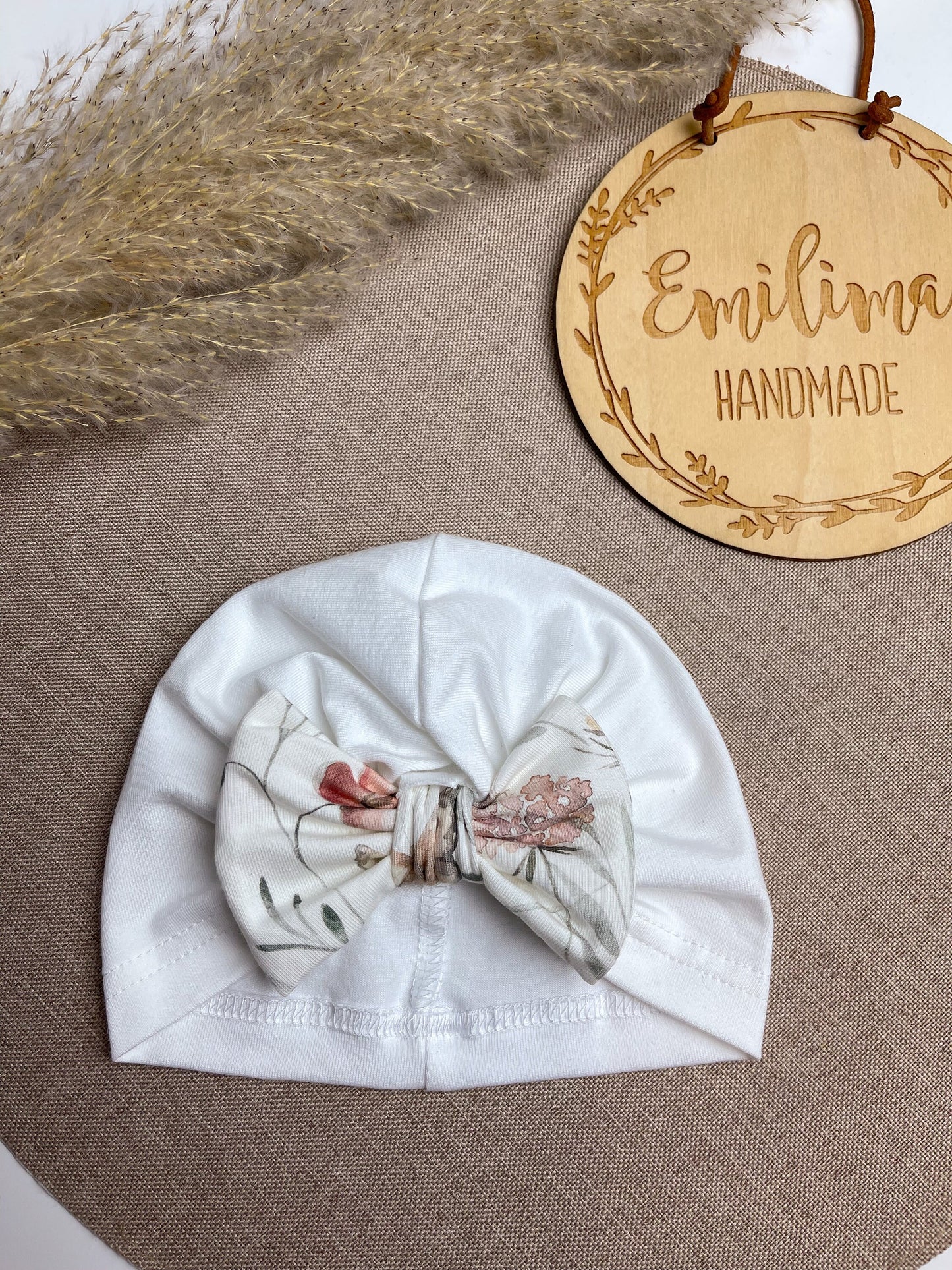 Turban Turbanmütze Schleife Blumen Schmetterlinge creme