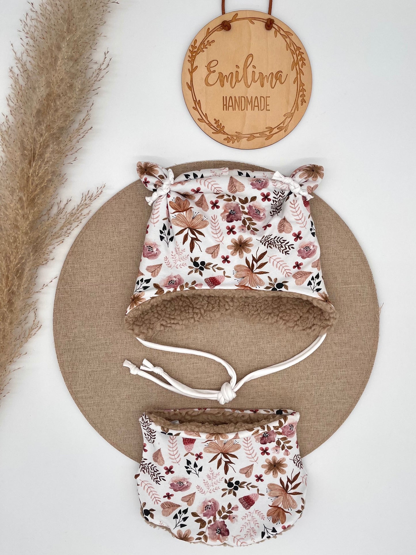 Set Wintermütze Öhrchenmütze und Halssocke Teddyfleece Baby Kleinkind