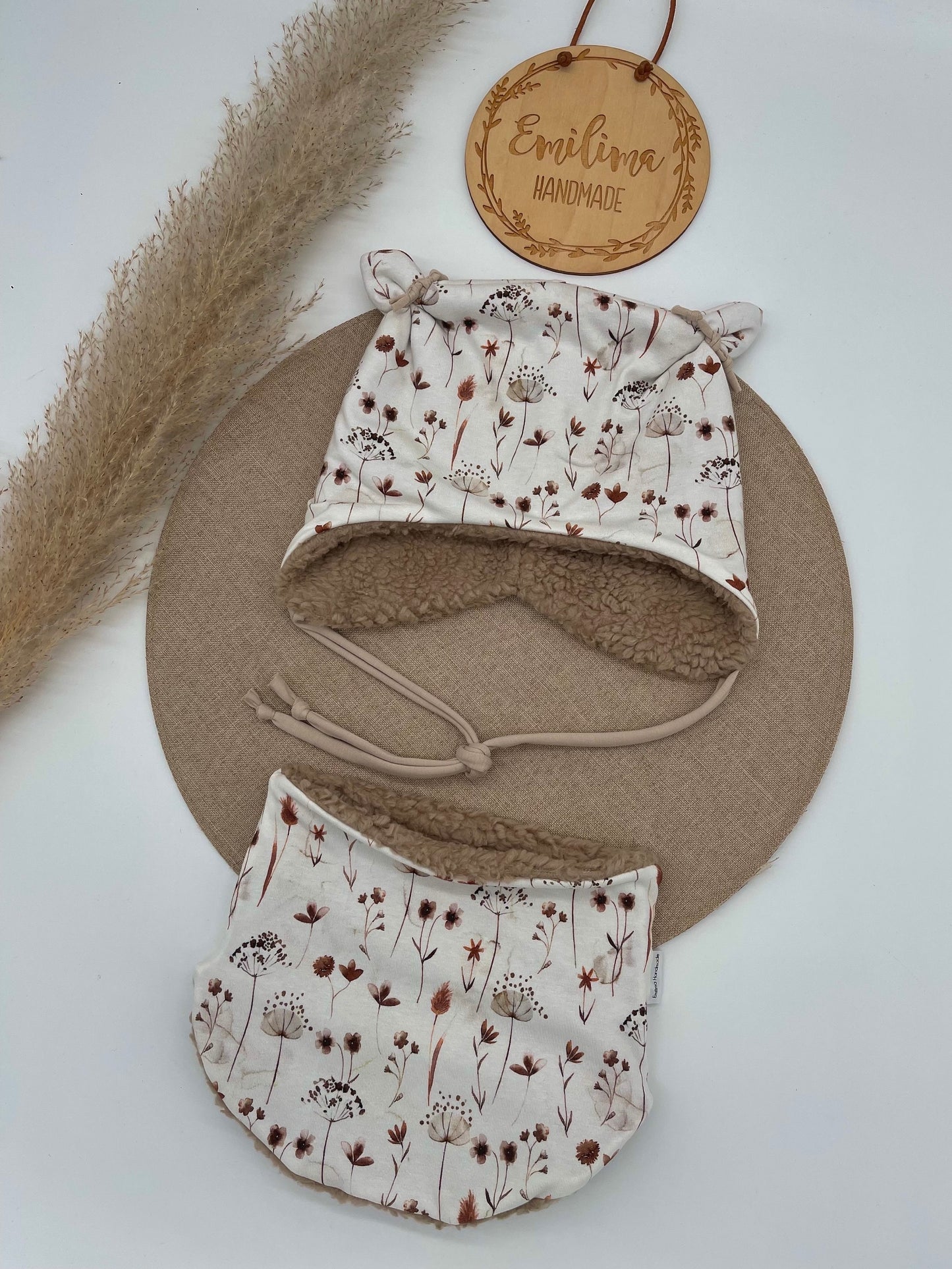 Set Wintermütze Öhrchenmütze und Halssocke Teddyfleece Baby Kleinkind