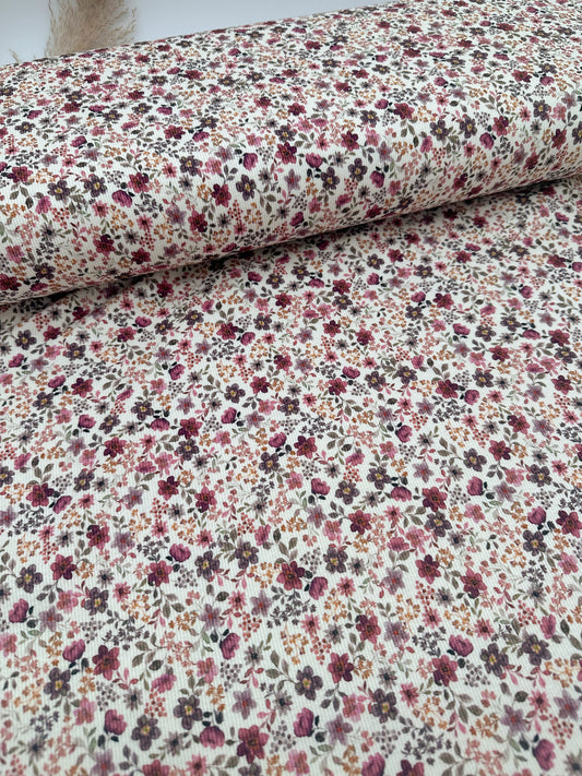 Rib Jersey Blumenwiese bordeaux Poppy Fabrics