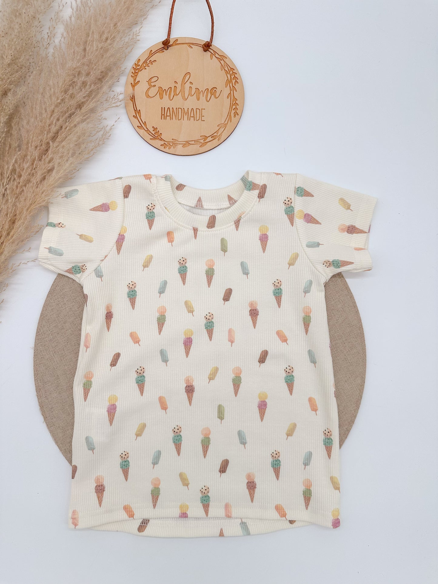 Rib TShirt kurzarm Blumen/Uni