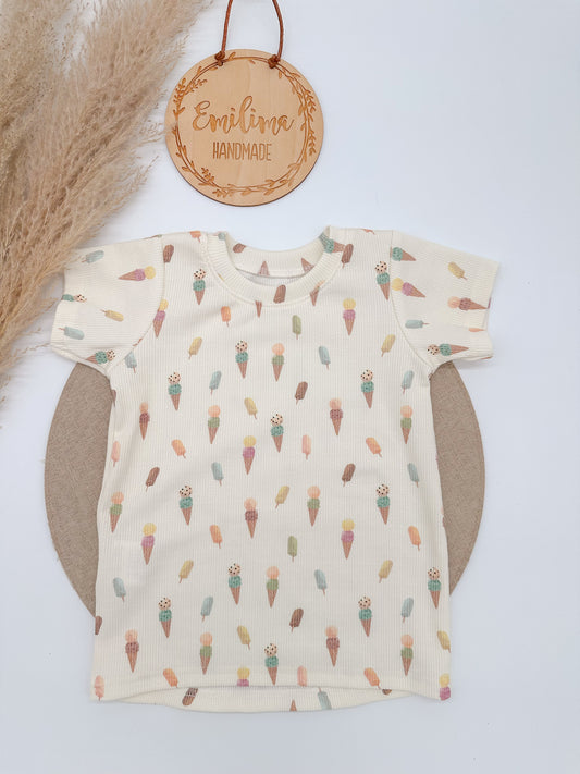 Rib TShirt kurzarm Blumen/Uni