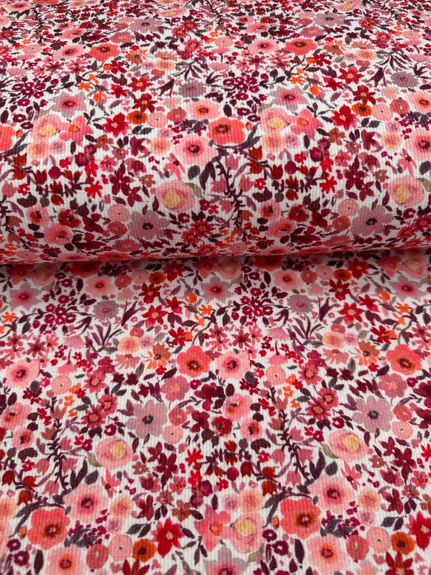 Rib Jersey Meterware Aquarell Blumen rot