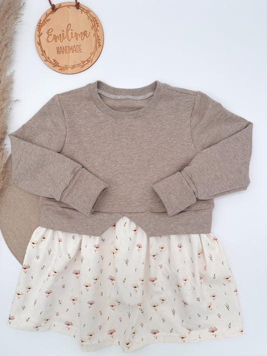 Girly Sweater Mädchen Blumen beige meliert