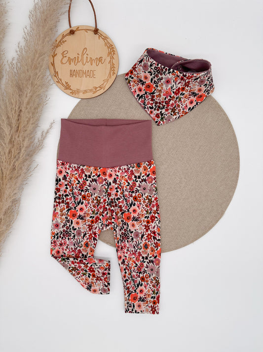 Set Leggins & Halstuch Aquarell rot Blumen