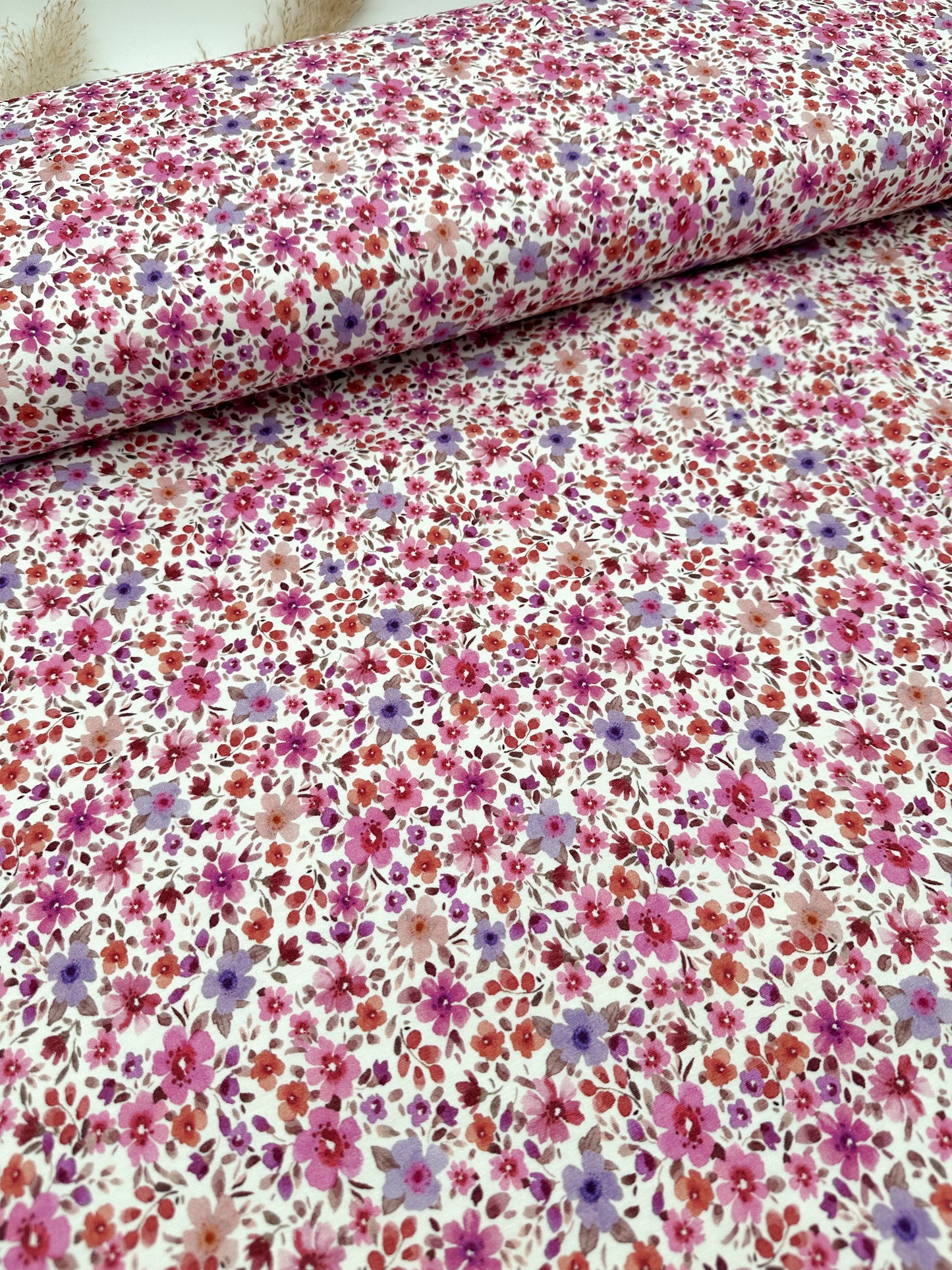 Jersey Stoff Aquarell Blumen pink