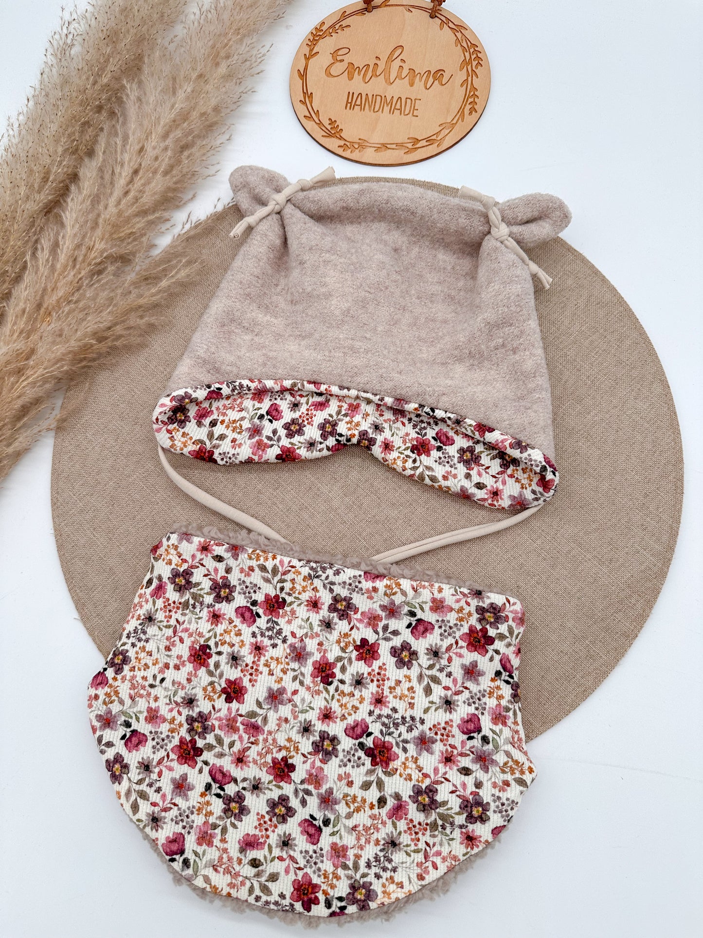 Walkset matur meliert Wintermütze & Halssocke Motive Teddy