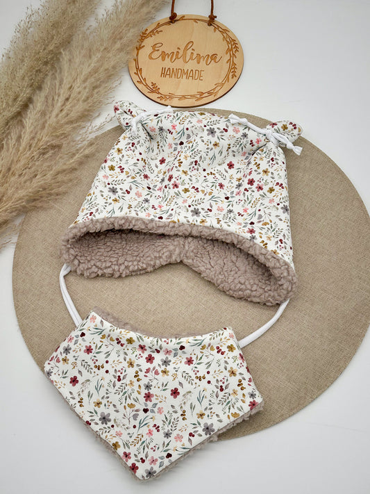 Set Wintermütze Öhrchenmütze und Halstuch|aus Teddyfleece - für  Babys und Kinder