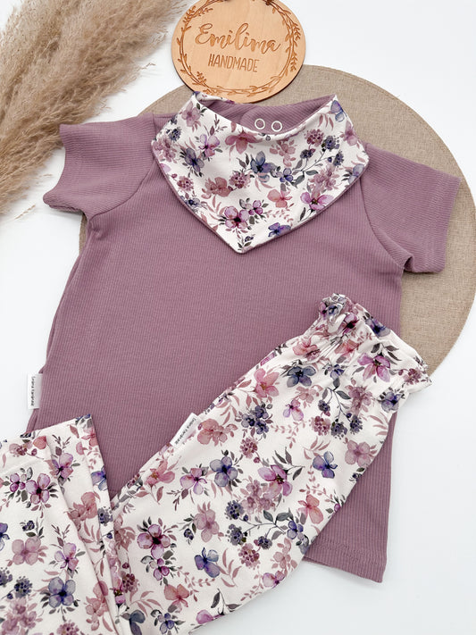 Set Paperbagpants , Halstuch& Rib Tshirt Flieder / Hortensien