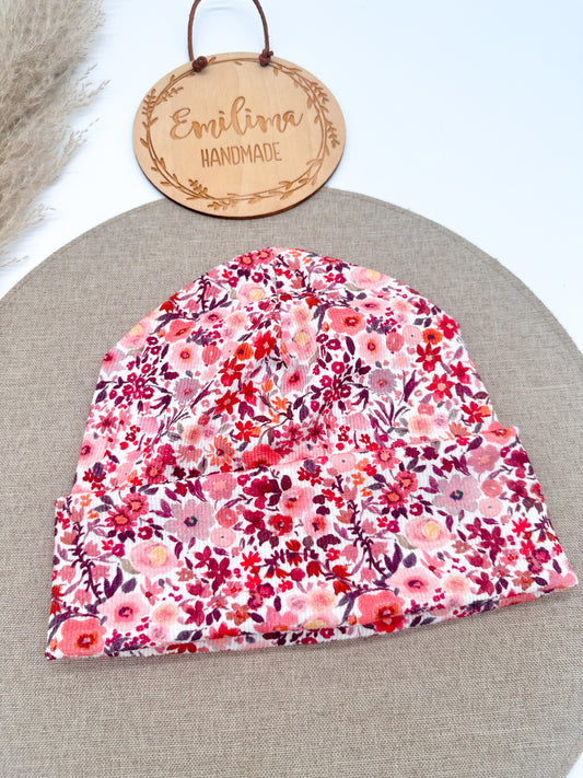 Hipster Beanie Aquarell Blumen rot
