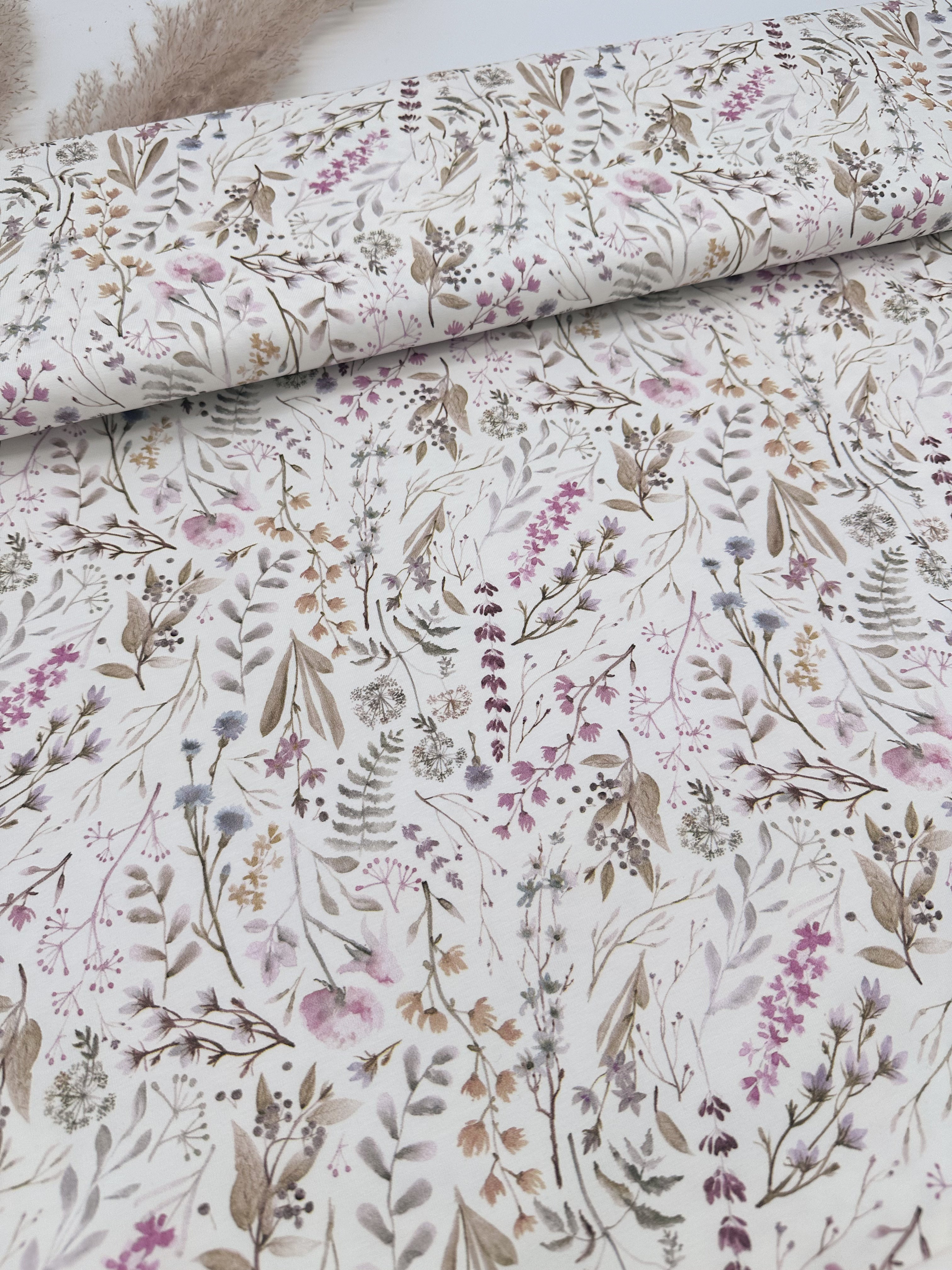 Baumwolljersey Meterware Blumen& Gräser Öko Tex 100