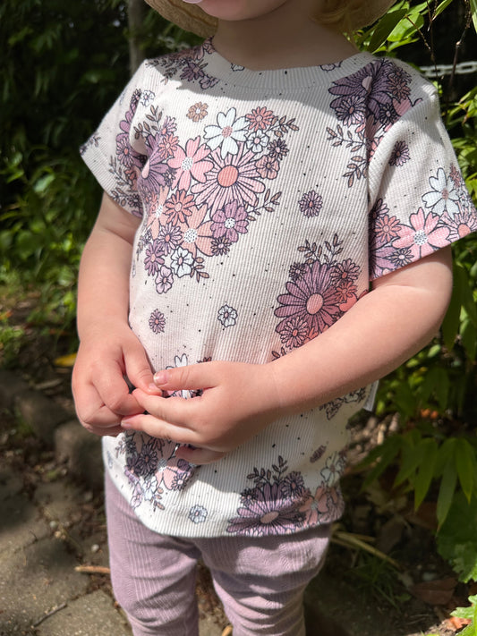 Rib TShirt kurzarm Blumen/Uni