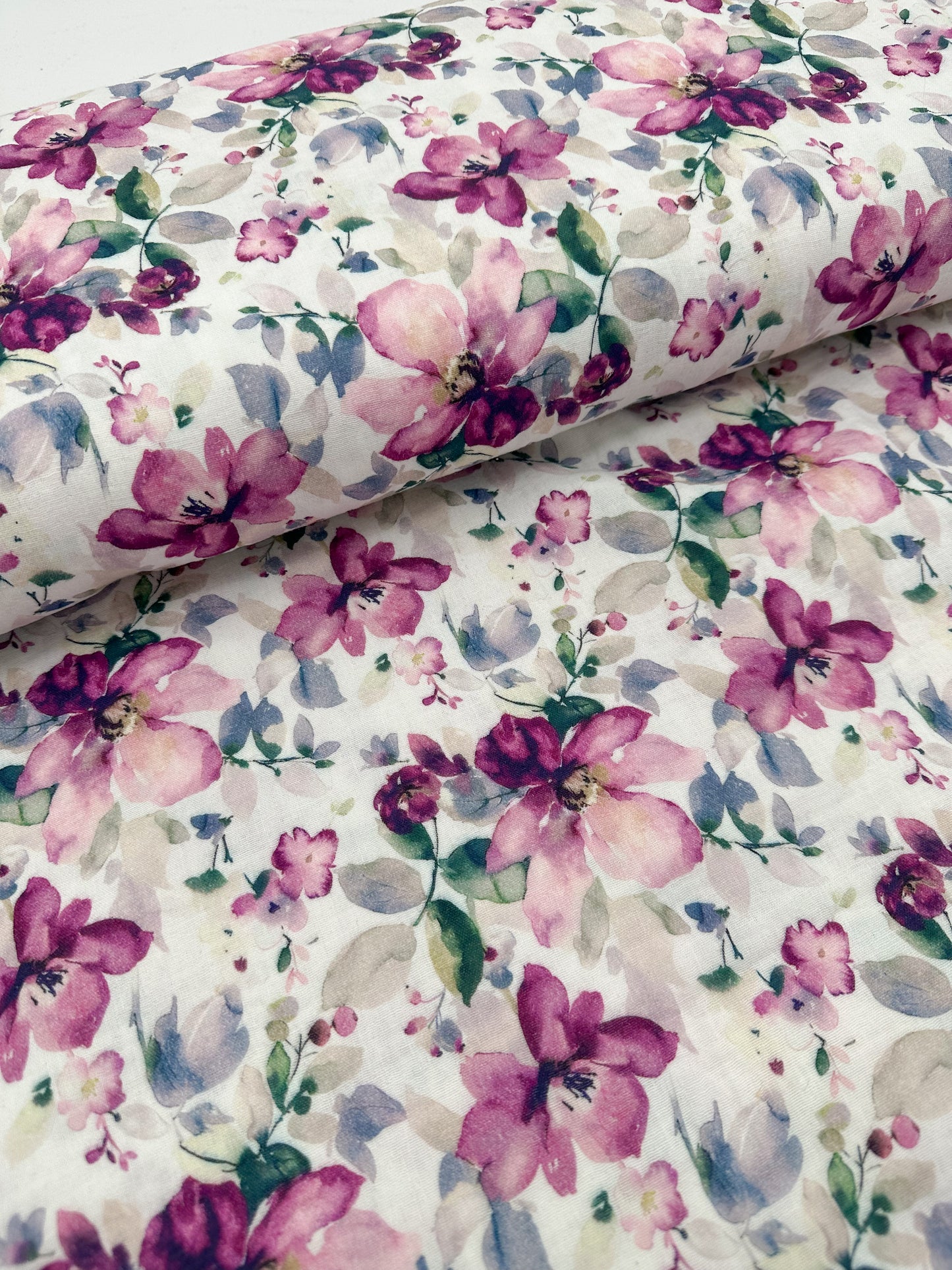 Meterware Musselin Baumwollmusselin Double gauze Stoff große Blumen Beere