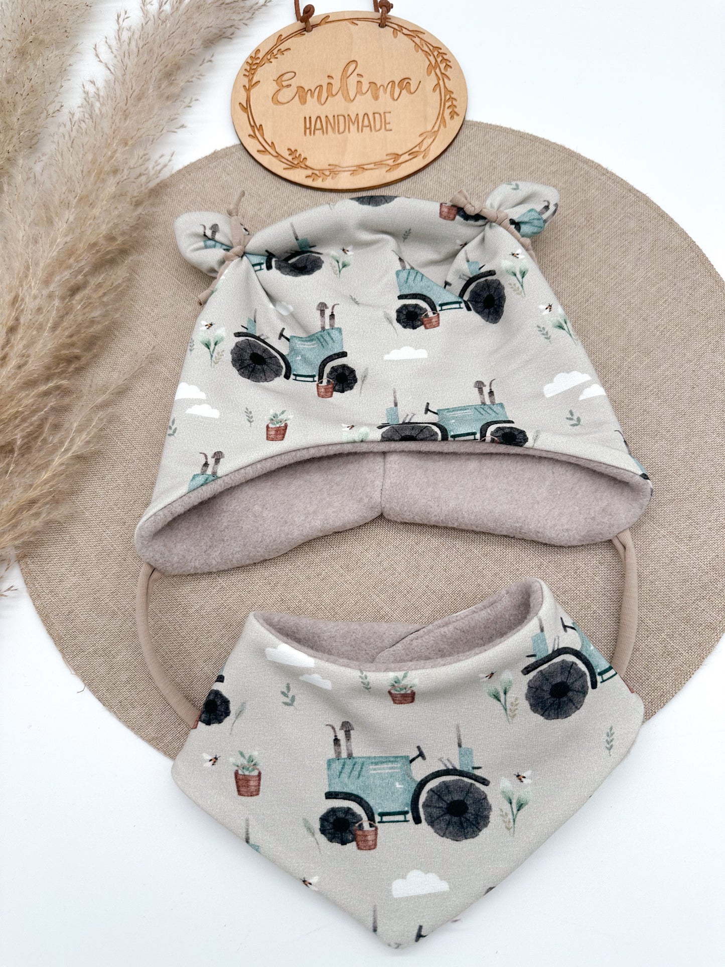 Set Wintermütze Öhrchenmütze und Halstuch|aus Baumwollfleece - für  Babys und Kinder
