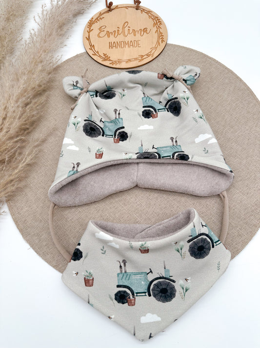 Set Wintermütze Öhrchenmütze und Halstuch|aus Baumwollfleece - für  Babys und Kinder