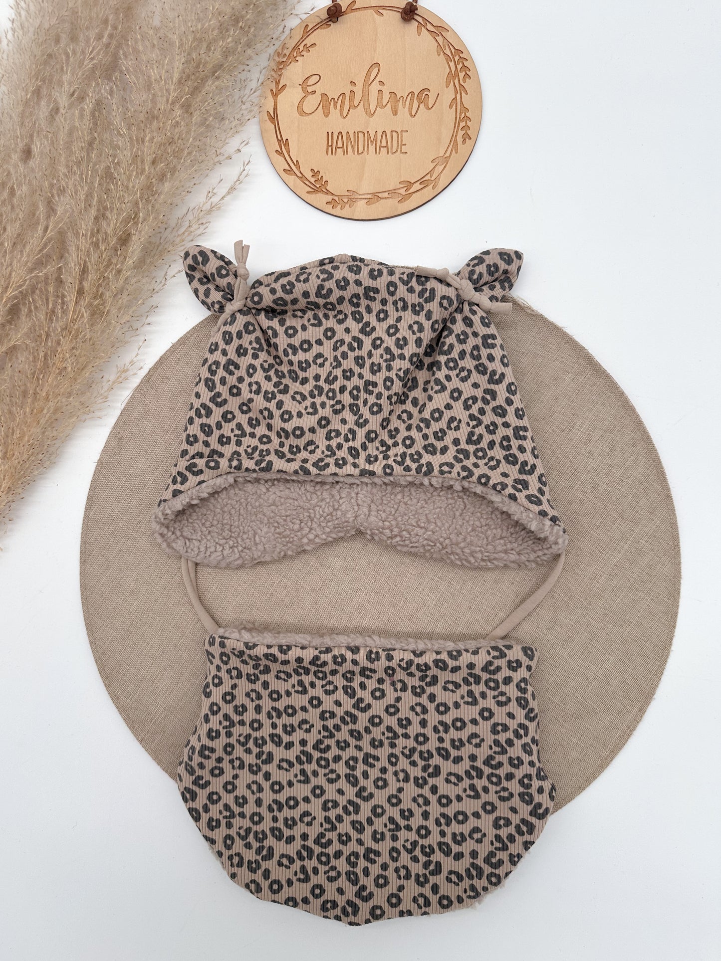 Set Wintermütze Öhrchenmütze und Halssocke Teddyfleece Baby Kleinkind