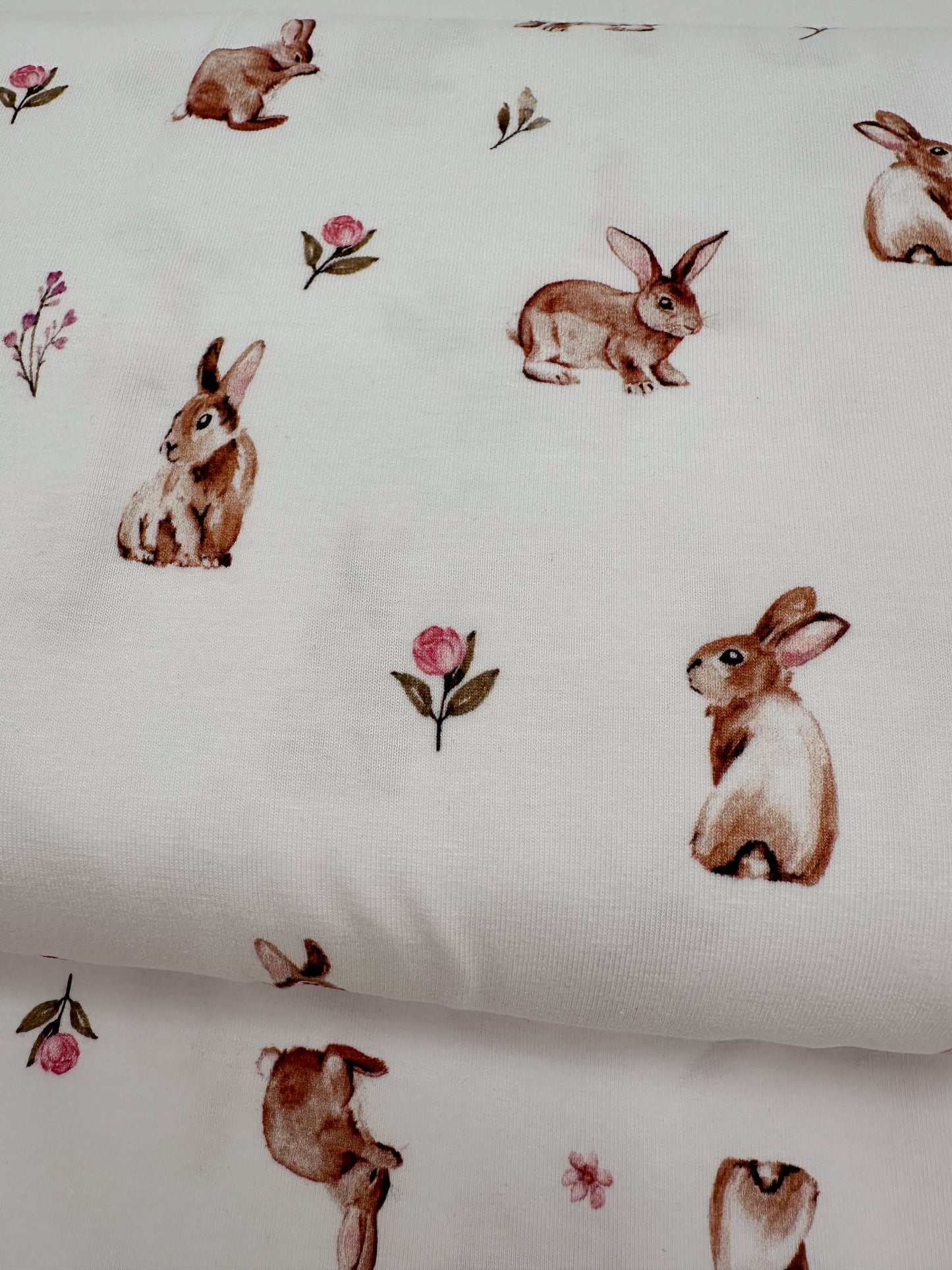 Baumwolljersey Stoff Meterware Hase & Blume