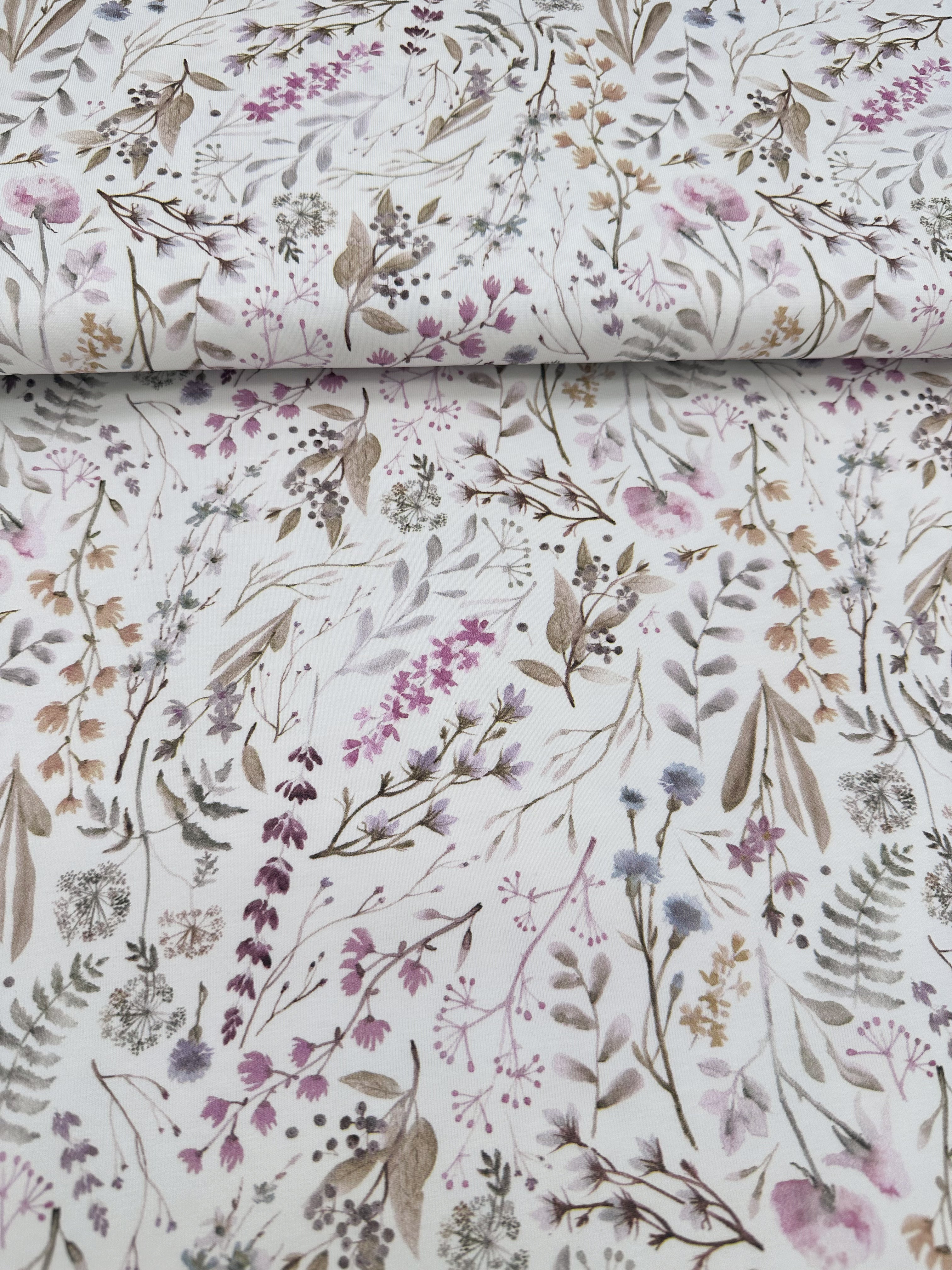 Baumwolljersey Meterware Blumen& Gräser Öko Tex 100