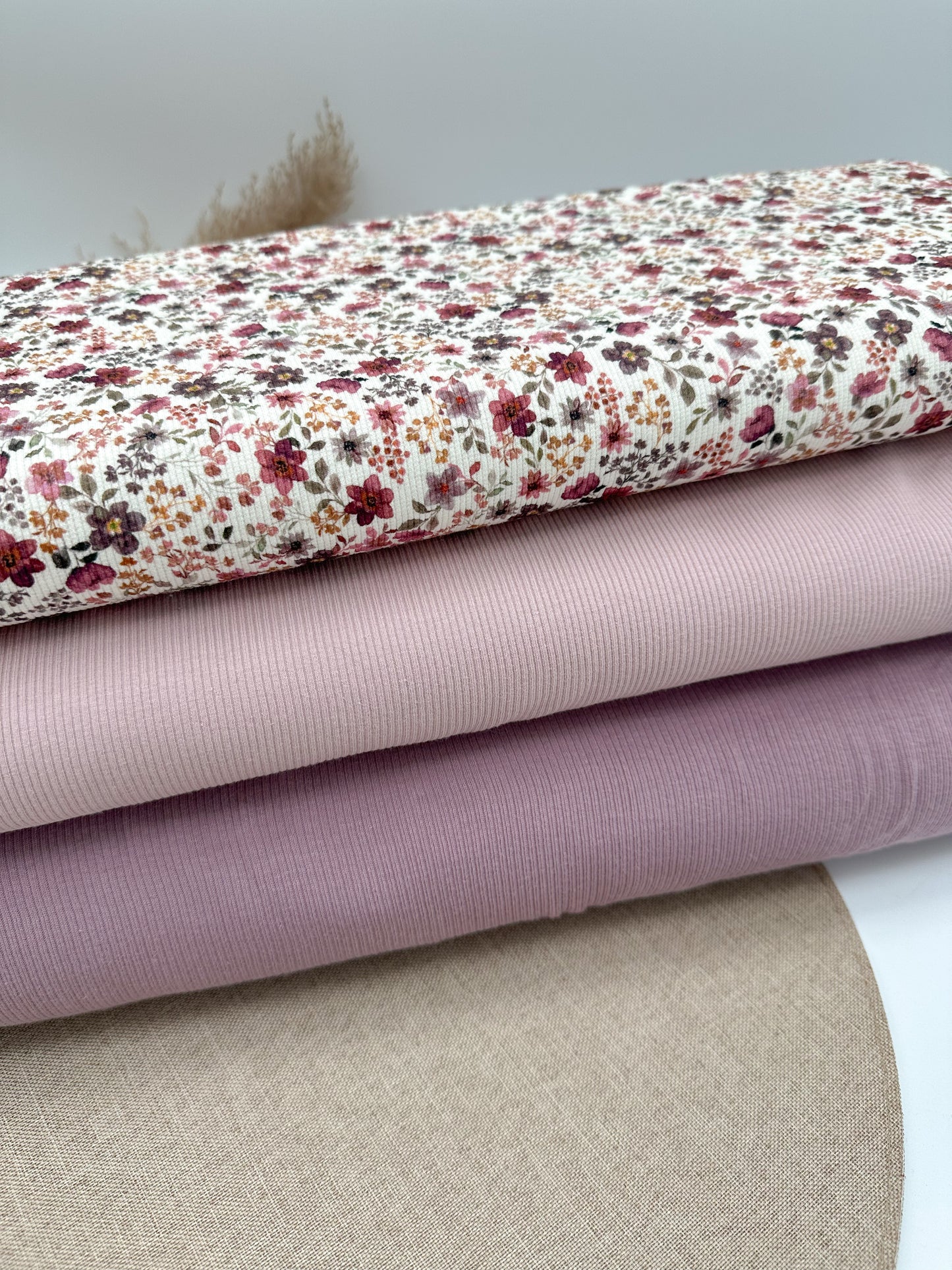 Rib Jersey Blumenwiese bordeaux Poppy Fabrics - einzeln oder im Paket