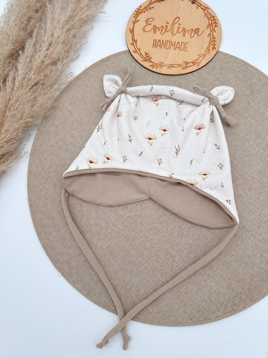 Mütze Öhrchenmütze Blumen Boho Flowers Baby Übergangsmütze