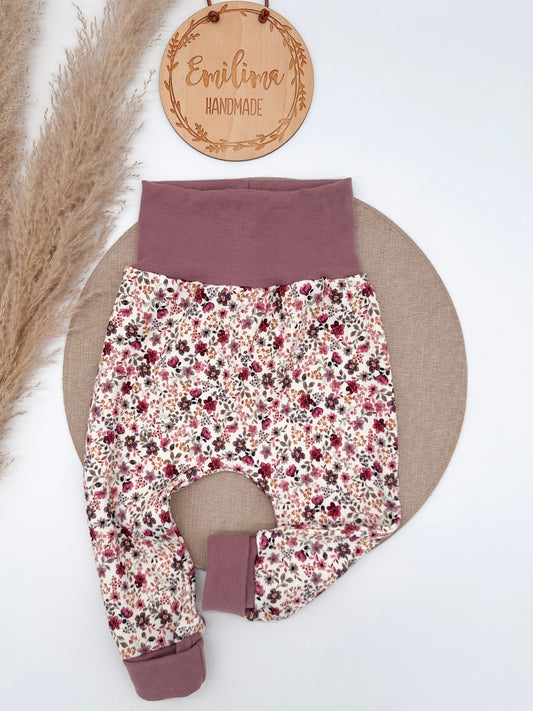 Baggypants Rib Jersey Blumenwiese Bordeaux