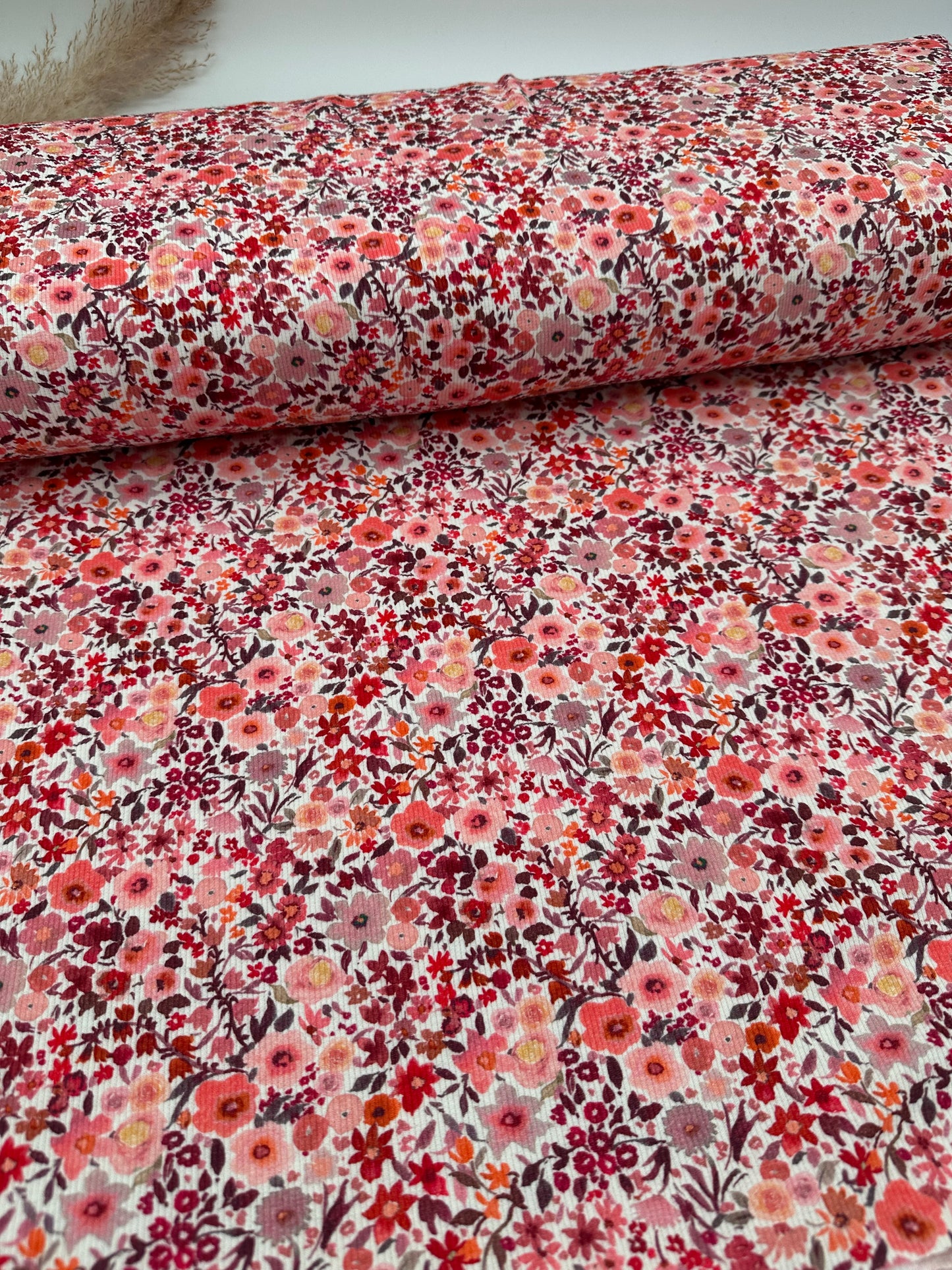 Rib Jersey Meterware Aquarell Blumen rot
