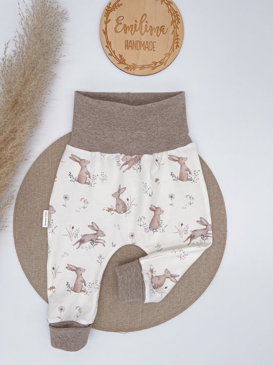 Pumphose Baggypants Kaninchen & Blumen beige meliert