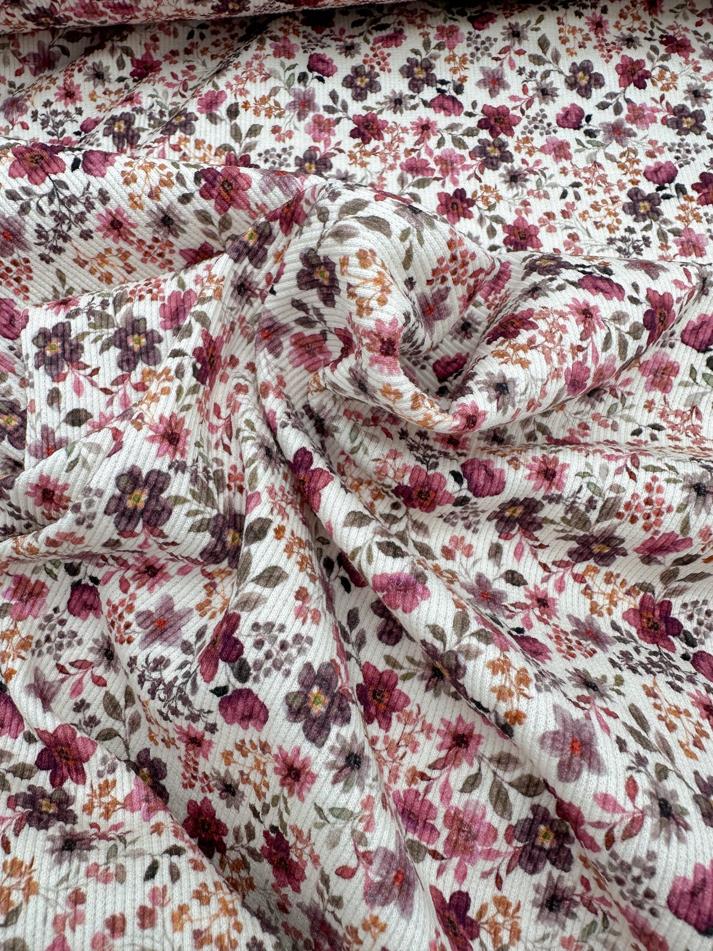 Rib Jersey Blumenwiese bordeaux Poppy Fabrics