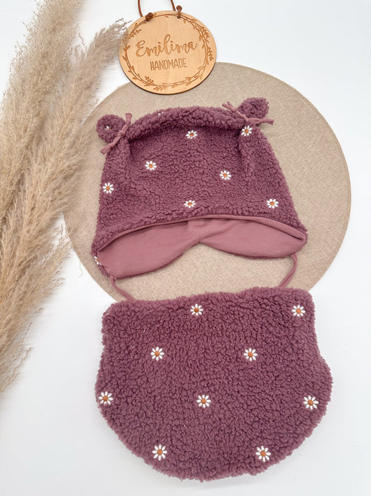 Set Mütze und Halssocke Teddy Blumen