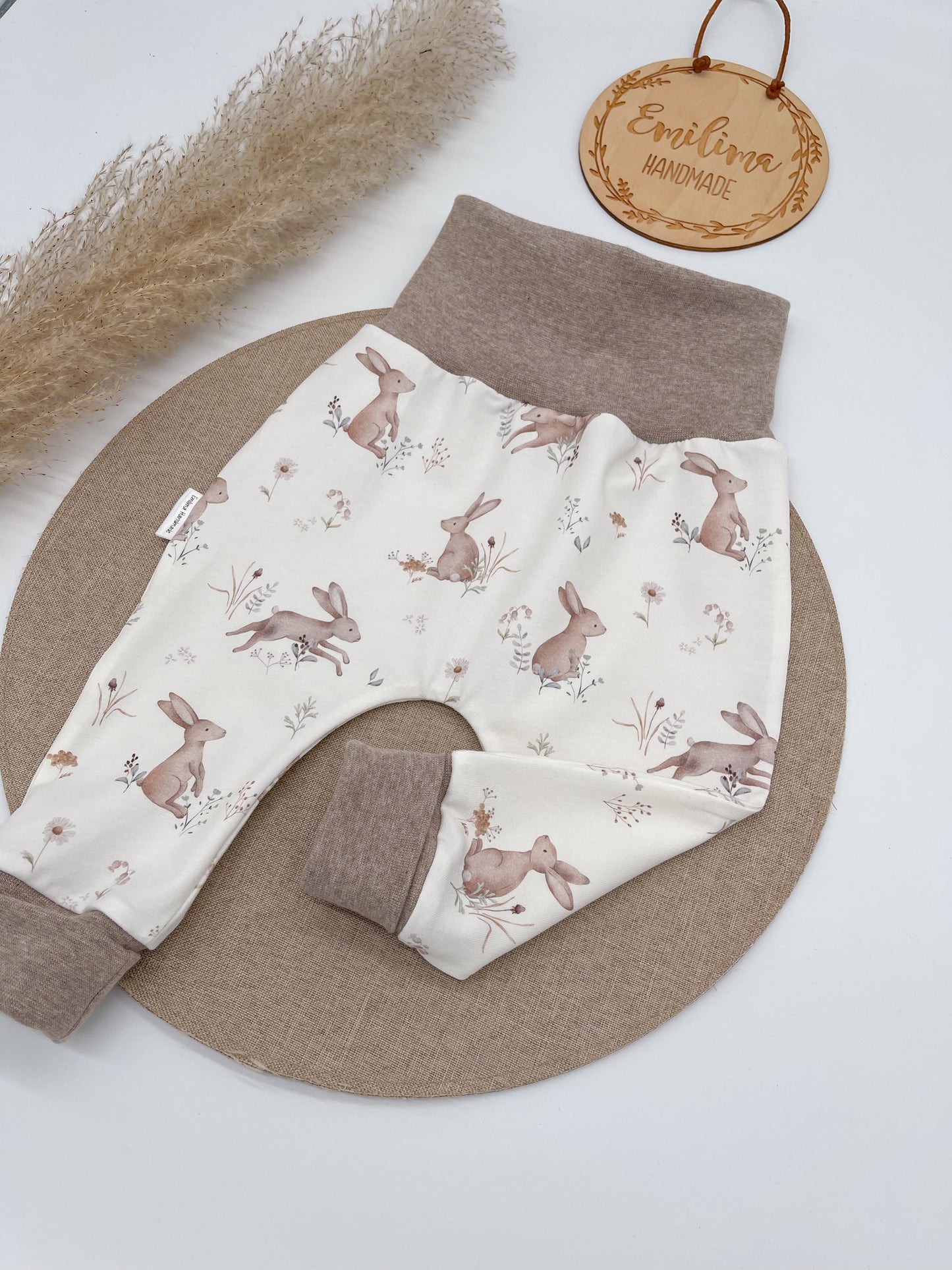 Pumphose Baggypants Kaninchen & Blumen beige meliert