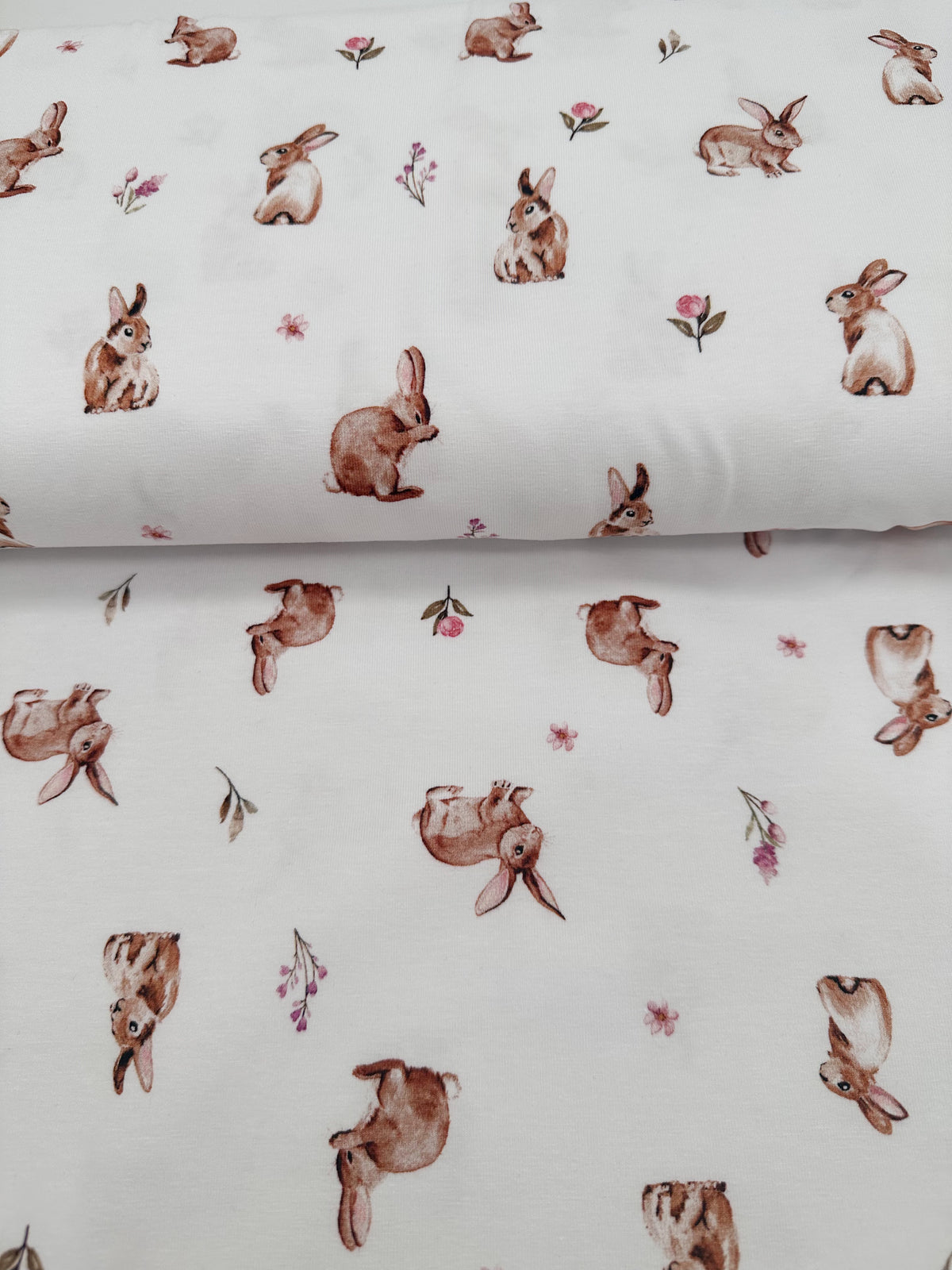 Baumwolljersey Stoff Meterware Hase & Blume
