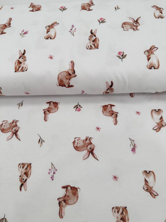 Baumwolljersey Stoff Meterware Hase & Blume