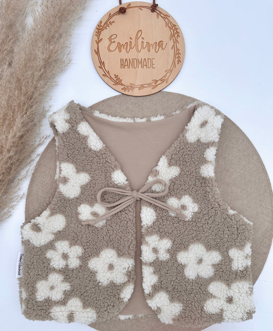 Teddyweste Blumen beige Creme