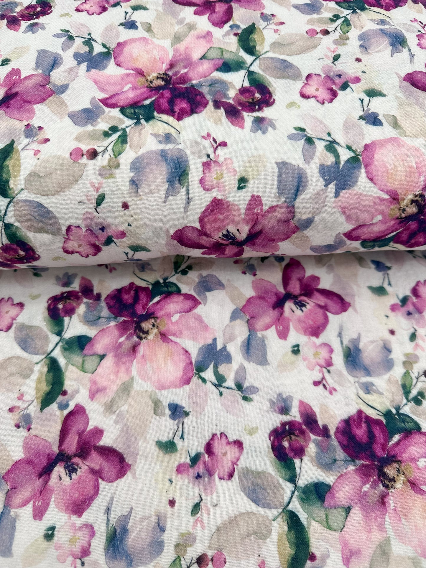 Meterware Musselin Baumwollmusselin Double gauze Stoff große Blumen Beere